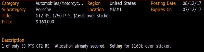 Illustration for article titled Someone Is Already Trying To Sell A Porsche 911 GT2 RS For $160,000 Above Sticker